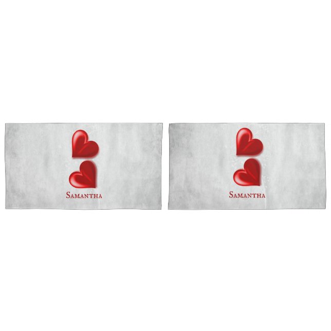 Red Hearts Personalized Pillow Case (Front-Set)