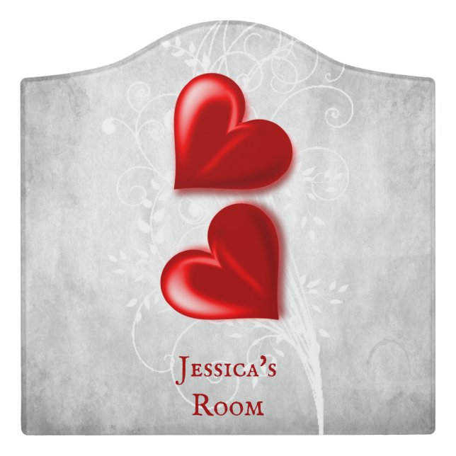 Red Hearts Personalized Room Sign (Large Crest Front)