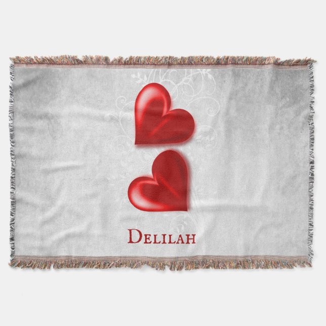 Red Hearts Personalized Throw Blanket (Front)