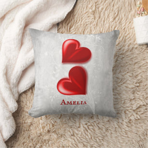 Red Hearts Personalized Throw Pillow