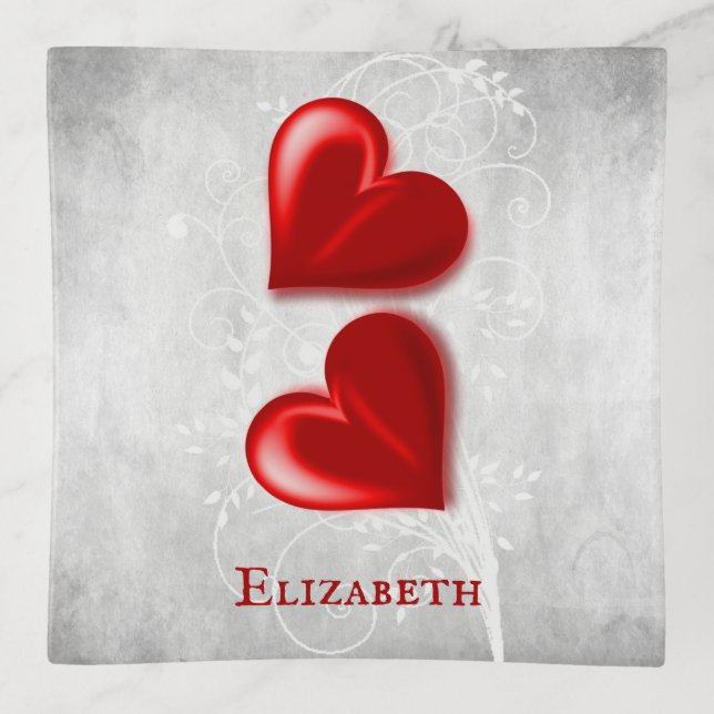 Red Hearts Personalized Trinket Tray (Front)