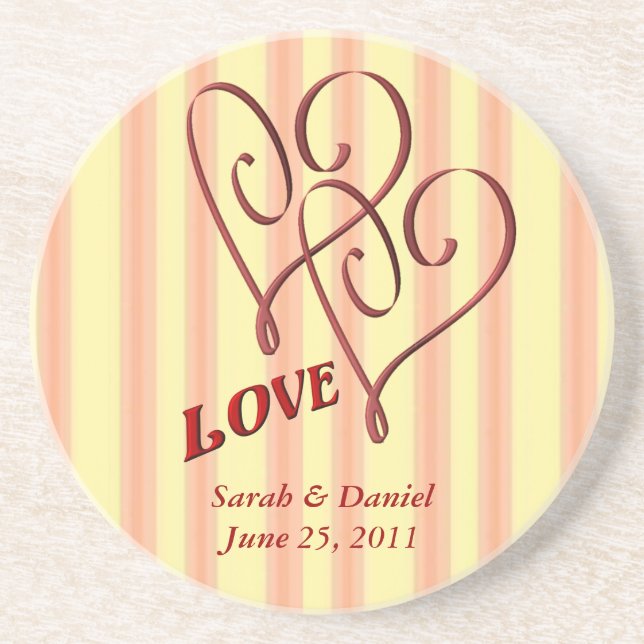 Red Hearts Personalized Wedding Gift Coaster (Front)