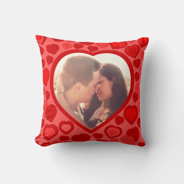Red hearts photo border throw pillow (Front)