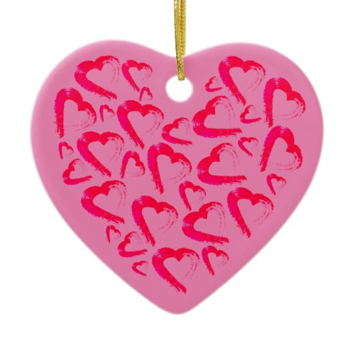 Red Hearts Pink Ceramic Ornament