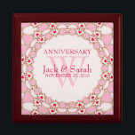 Red Hearts Pink Lace Wedding Anniversary Gift Box<br><div class="desc">Unique and Stylish fractal lace borders gorgeous pink & red hearts - Exquisite and elegant custom Wedding, Anniversary or engagement present. Personalize with names, anniversary date and monogram or numbers - made into a wonderful wooden gift box to keep trinkets, jewellery box for your special keepsakes. Makes a wonderful gift...</div>