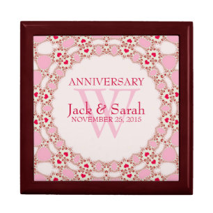 Red Hearts Pink Lace Wedding Anniversary Gift Box