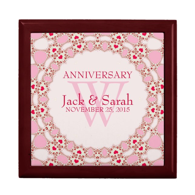Red Hearts Pink Lace Wedding Anniversary Gift Box (Front)