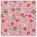 Red Hearts Pink Nurse Doctor Pattern Fabric