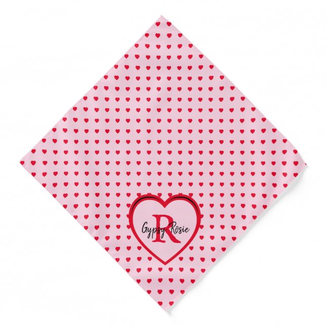 Red Hearts Pink Personalized Pet Name Pet Bandana (Front)