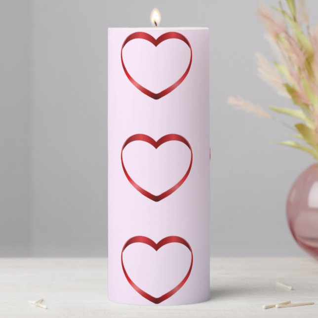 Red Hearts Pink Pillar Candle (In Situ)