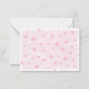 Red Hearts Pink Watercolor Blank Valentines Note Card