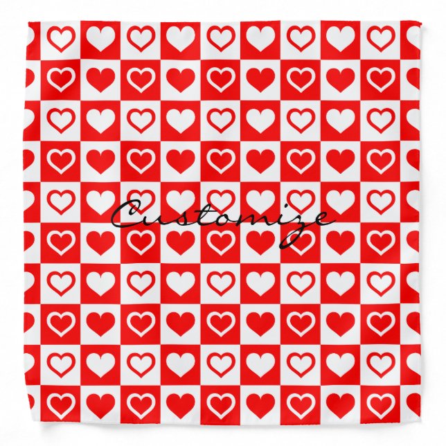Red Hearts Plaid Pattern Thunder_Cove Bandana (Front)