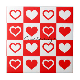 Red Hearts Plaid Pattern Thunder_Cove Ceramic Tile