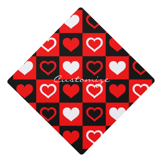Red Hearts Plaid Pattern Thunder_Cove Graduation Cap Topper (Front)