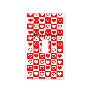Red Hearts Plaid Pattern Thunder_Cove Light Switch Cover