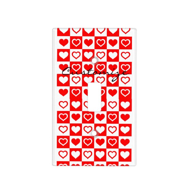 Red Hearts Plaid Pattern Thunder_Cove Light Switch Cover (Front)