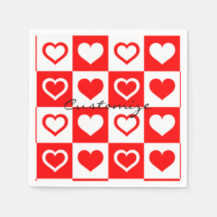 Red Hearts Plaid Pattern Thunder_Cove Napkins