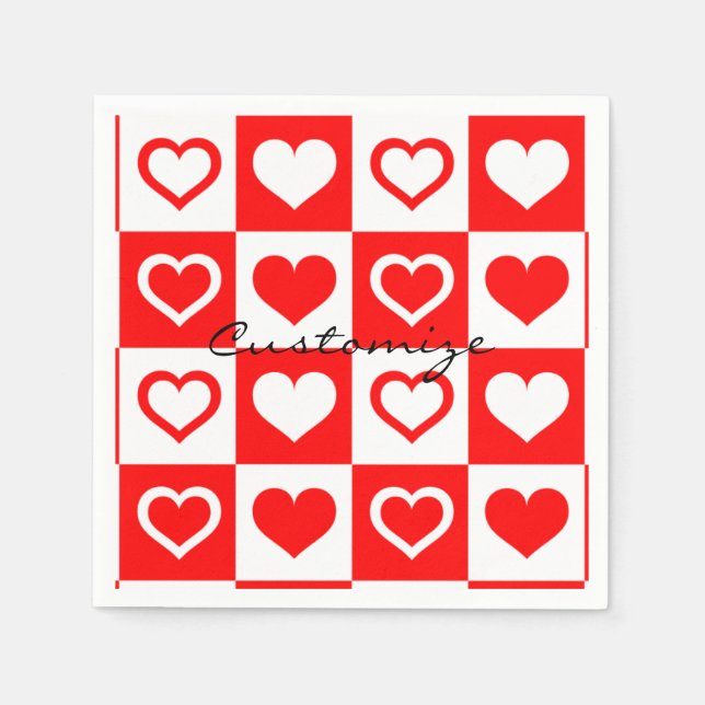 Red Hearts Plaid Pattern Thunder_Cove Napkins (Front)