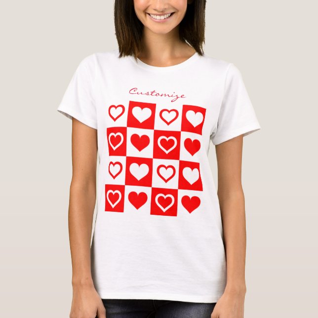 Red Hearts Plaid Pattern Thunder_Cove T-Shirt (Front)