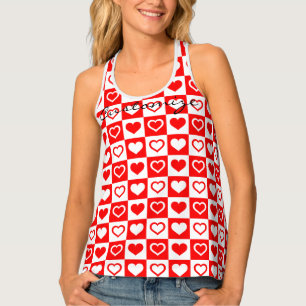 Red Hearts Plaid Pattern Thunder_Cove Tank Top