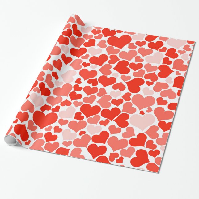 Red Hearts Romantic Love Cute Girly Birthday Wrapping Paper (Unrolled)