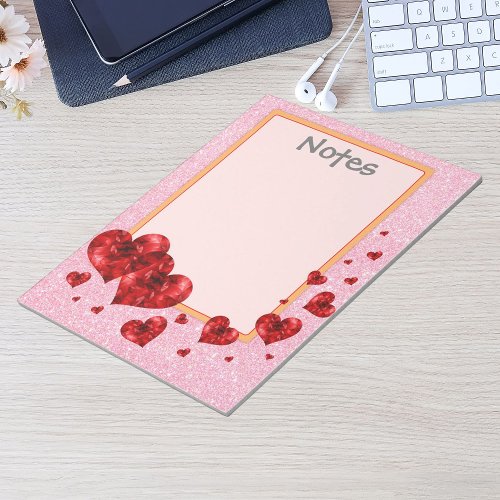 Red Hearts  Rose Glitter Large Notepad