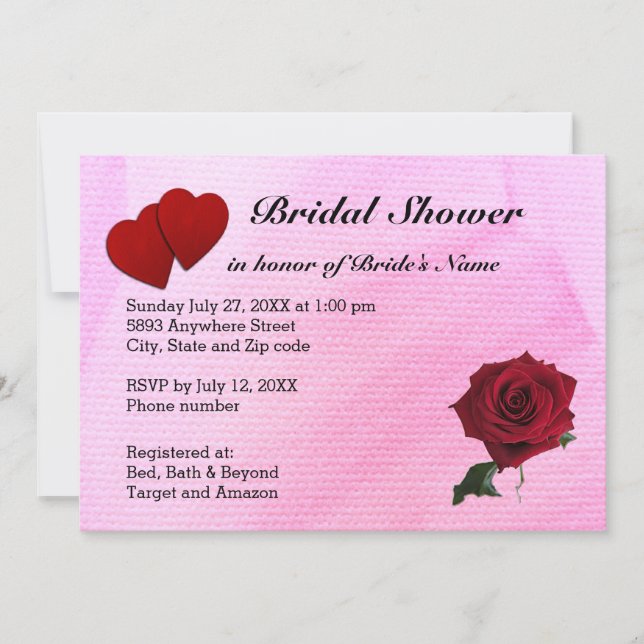 Red Hearts, Rose & Pink Textured Bridal Shower Invitation (Front)