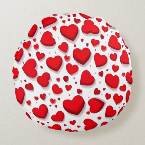 Red Hearts Round Pillow