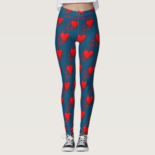 Red Hearts RUN YOUR RACE Valentine Custom Blue Leggings