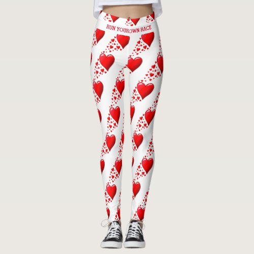 Red Hearts RUN YOUR RACE Valentine Custom White Leggings