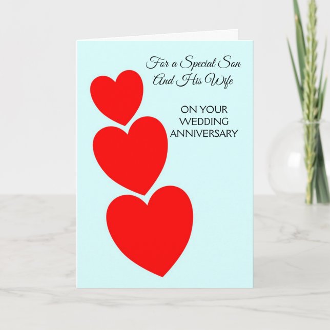 Red Hearts Son And Wife Personalised Anniversary Card (Front)