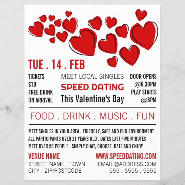 Red Hearts, Speed Dating Event Advertising Flyer (Front)