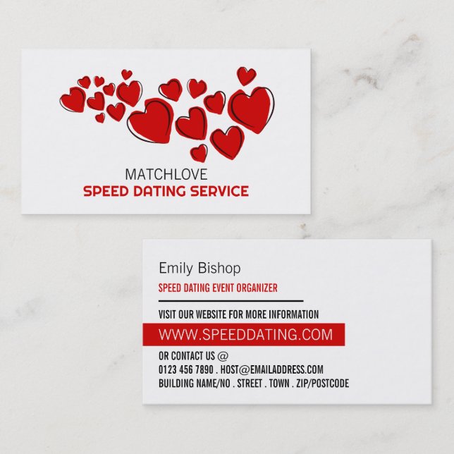 Red Hearts, Speed Dating Event Organizer Business Card (Front/Back)