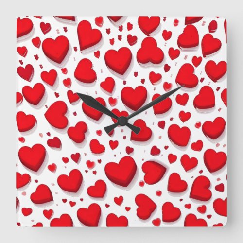Red Hearts Square Wall Clock