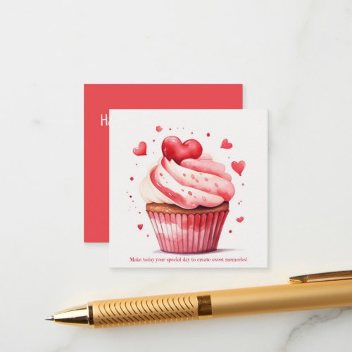 Red Hearts Sweet Cupcake Valentines Day Card