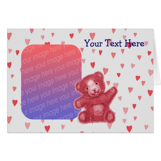 Red Hearts Teddy Bear Cute Photo Card (Front Horizontal)