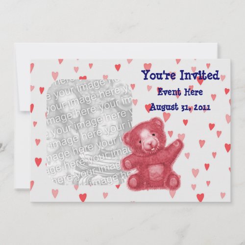 Red Hearts Teddy Bear Cute Photo Invitation