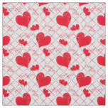 Red hearts, text, "love you" . fabric