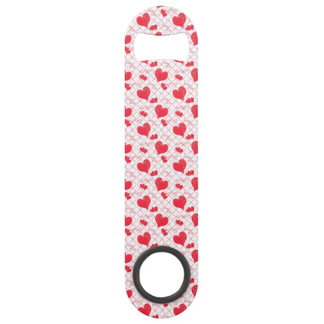 Red hearts, text, "love you", red and white . bar key (Front)