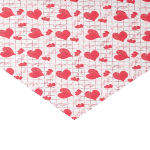 Red hearts text love you red and white check tissue paper