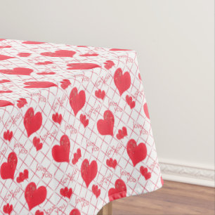 Red hearts, text, "love you" . tablecloth