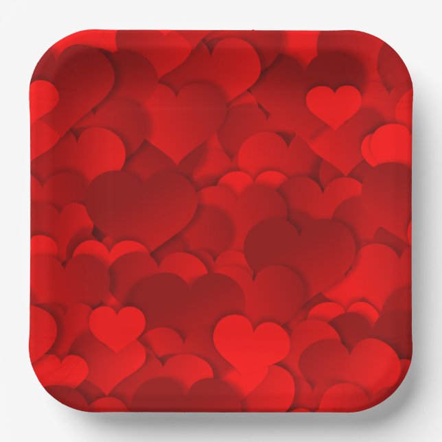 Red Hearts Texture Pattern Paper Plates (Front)