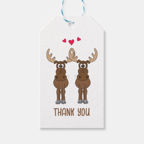 Red Hearts Thank You Cute Custom Whimsical Moose Gift Tags