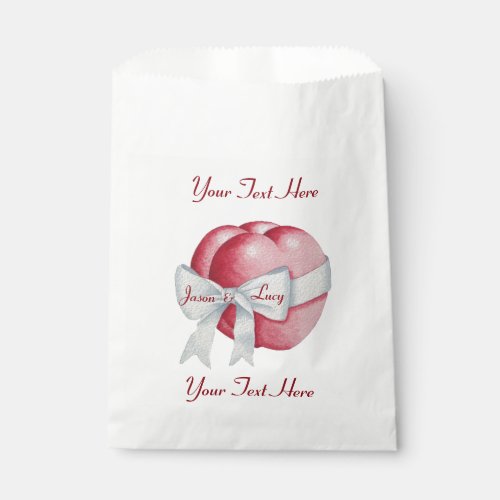 red hearts tied with white bow ribbon wedding favor bag