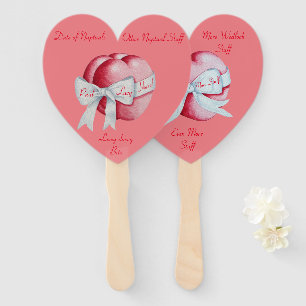 red hearts tied with white bows for wedding hand fan