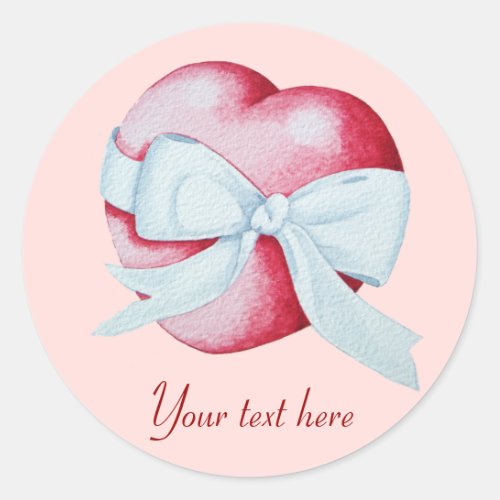 red hearts tied with white ribbon bow romantic classic round sticker