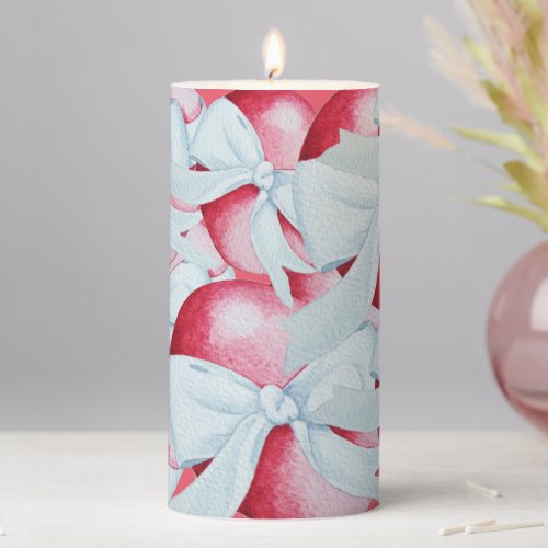red hearts tied with white ribbon bow romantic pillar candle