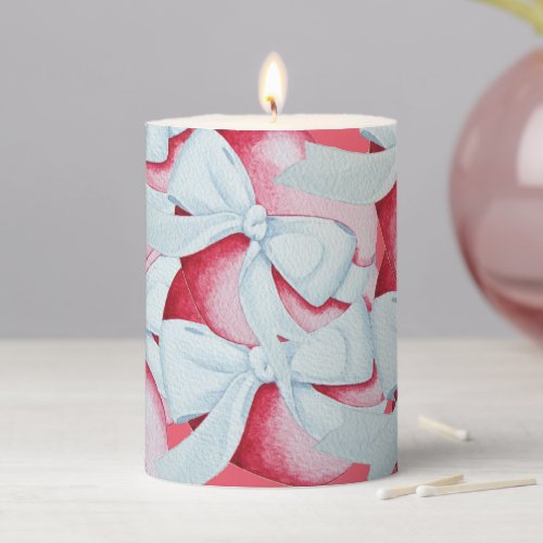 red hearts tied with white ribbon bow romantic pillar candle