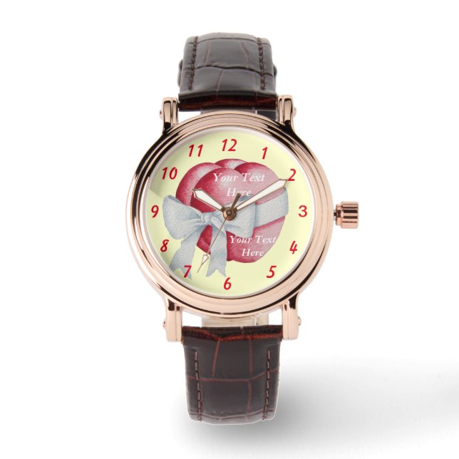 red hearts tied with white ribbon bow romantic watch (Front)