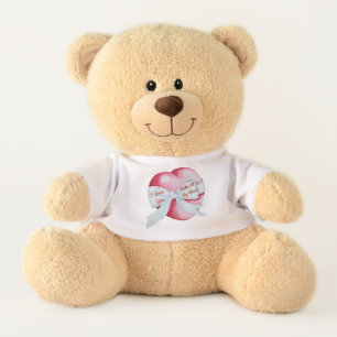 red hearts tied with white ribbon bow valentines teddy bear